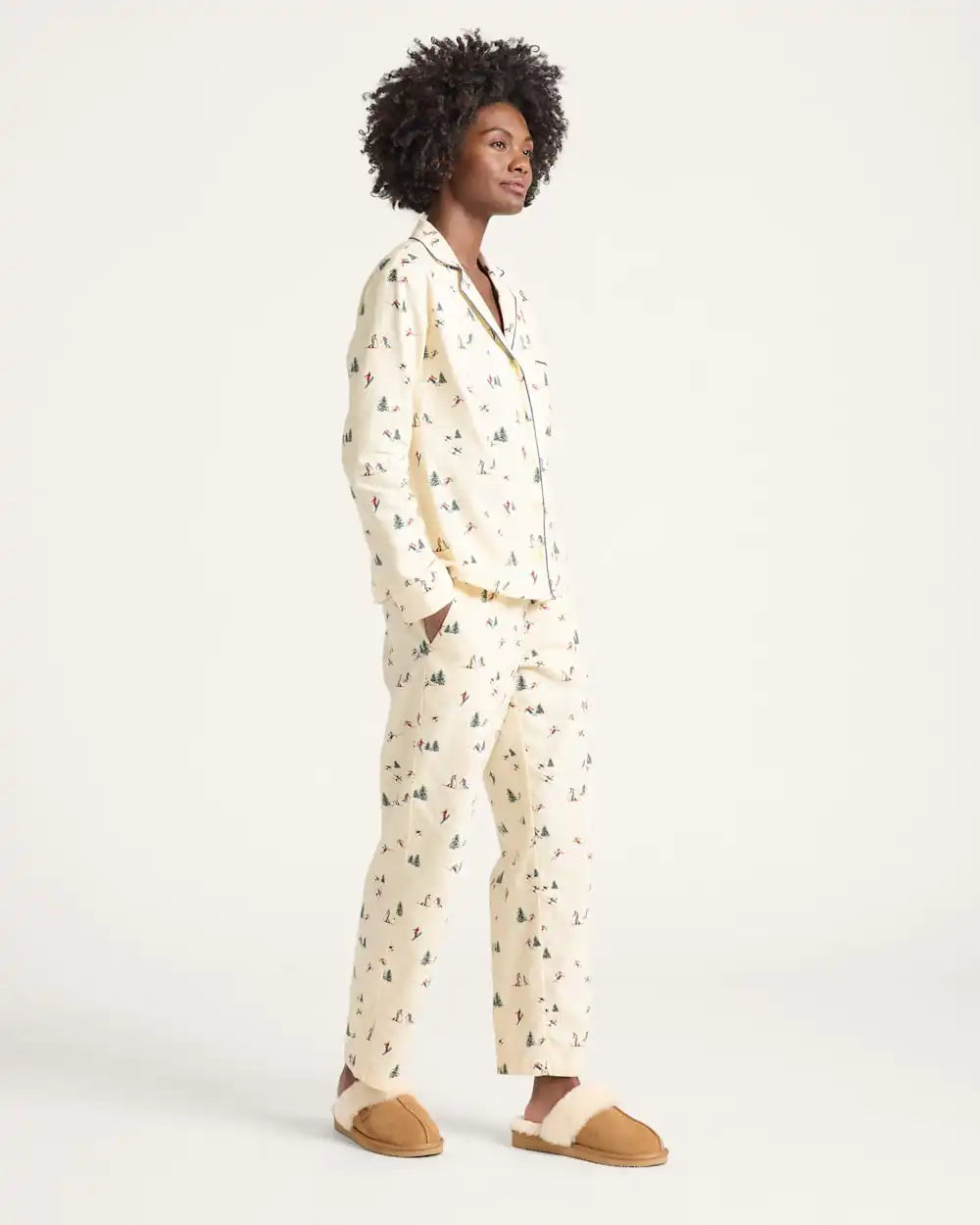 WOMEN'S SKI PRINT FLANNEL PAJAMA SET