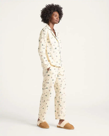 WOMEN'S SKI PRINT FLANNEL PAJAMA SET
