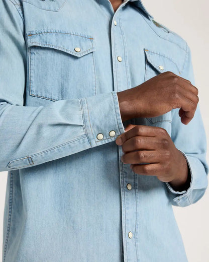 MEN'S SALMON EMBROIDERED DENIM GAMBLER SHIRT