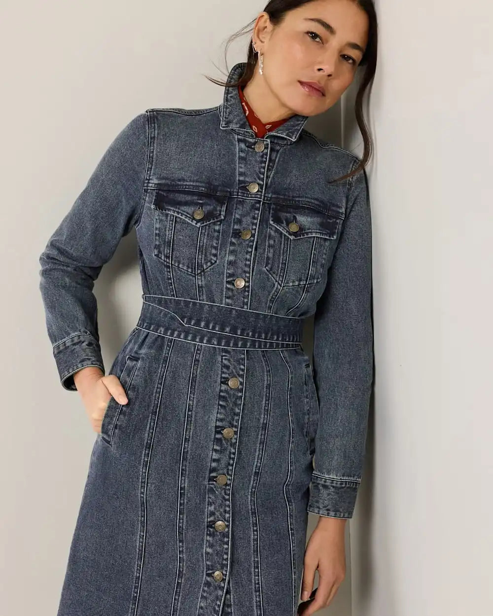 WOMEN'S DENIM MIDI SHIRT DRESS