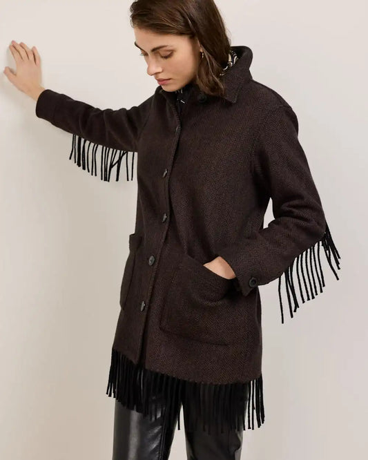 WOMEN'S HERRINGBONE JOLENE WOOL FRINGED JACKET