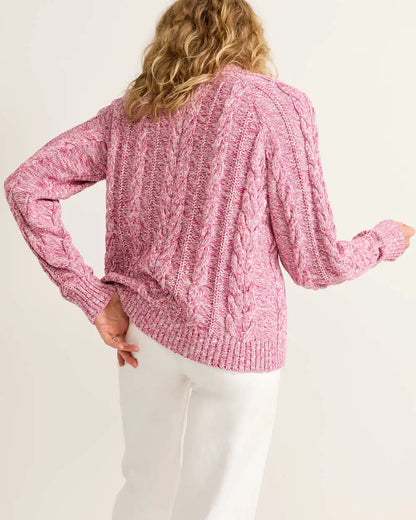 WOMEN'S MARLED COTTON CABLE CARDIGAN