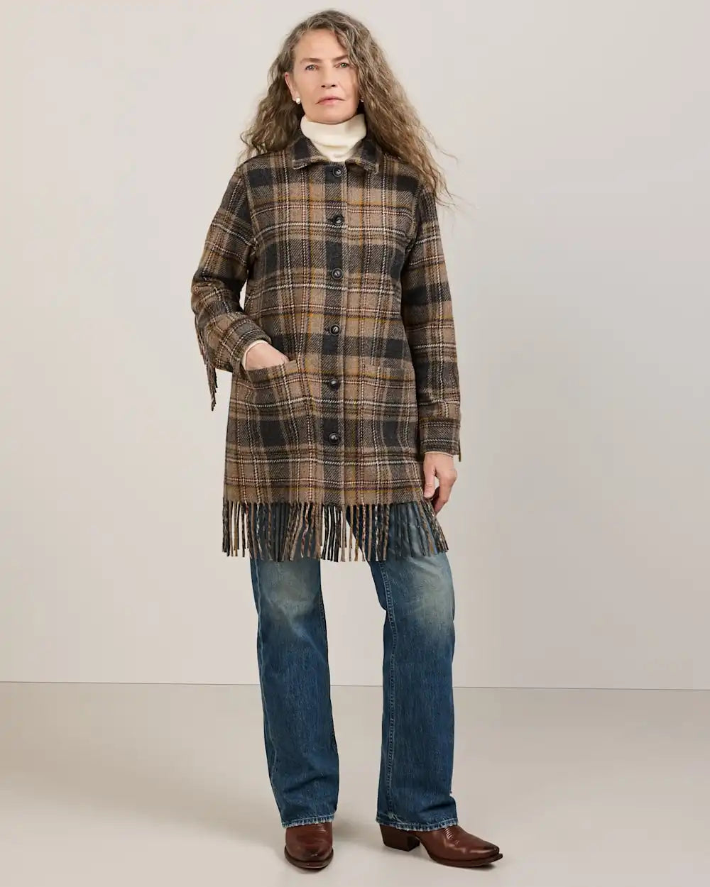 WOMEN'S PLAID JOLENE WOOL FRINGED JACKET