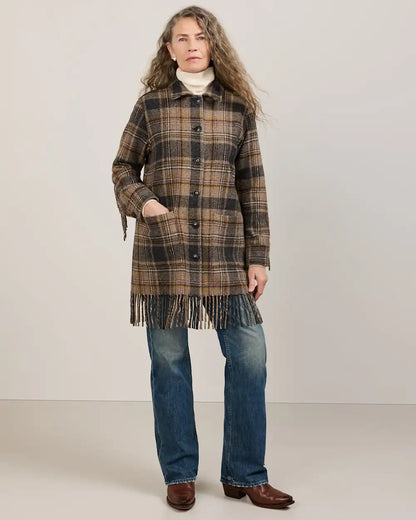 WOMEN'S PLAID JOLENE WOOL FRINGED JACKET
