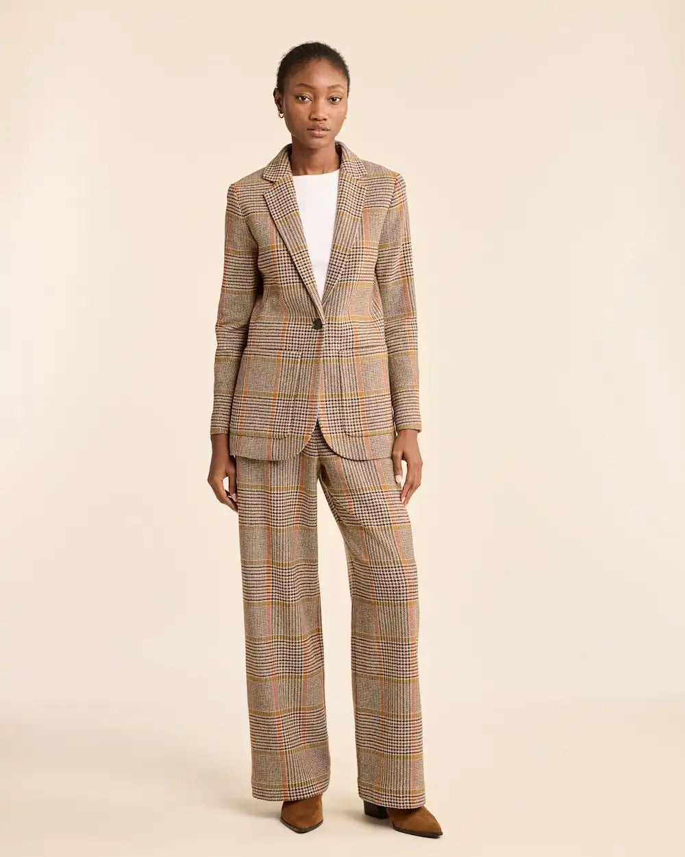 WOMEN'S GLEN PLAID WOOL TROUSERS