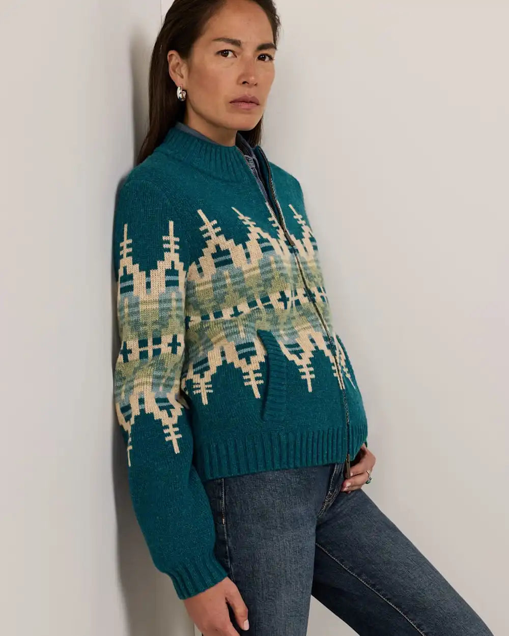 WOMEN'S GRAPHIC SHETLAND COLLECTION ZIP CARDIGAN
