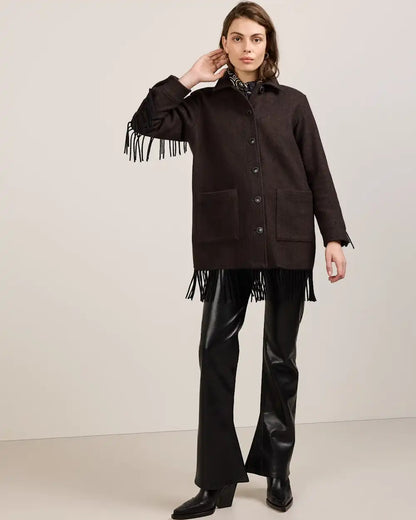 WOMEN'S HERRINGBONE JOLENE WOOL FRINGED JACKET