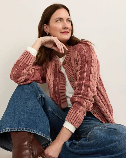 WOMEN'S COTTON CABLE CARDIGAN
