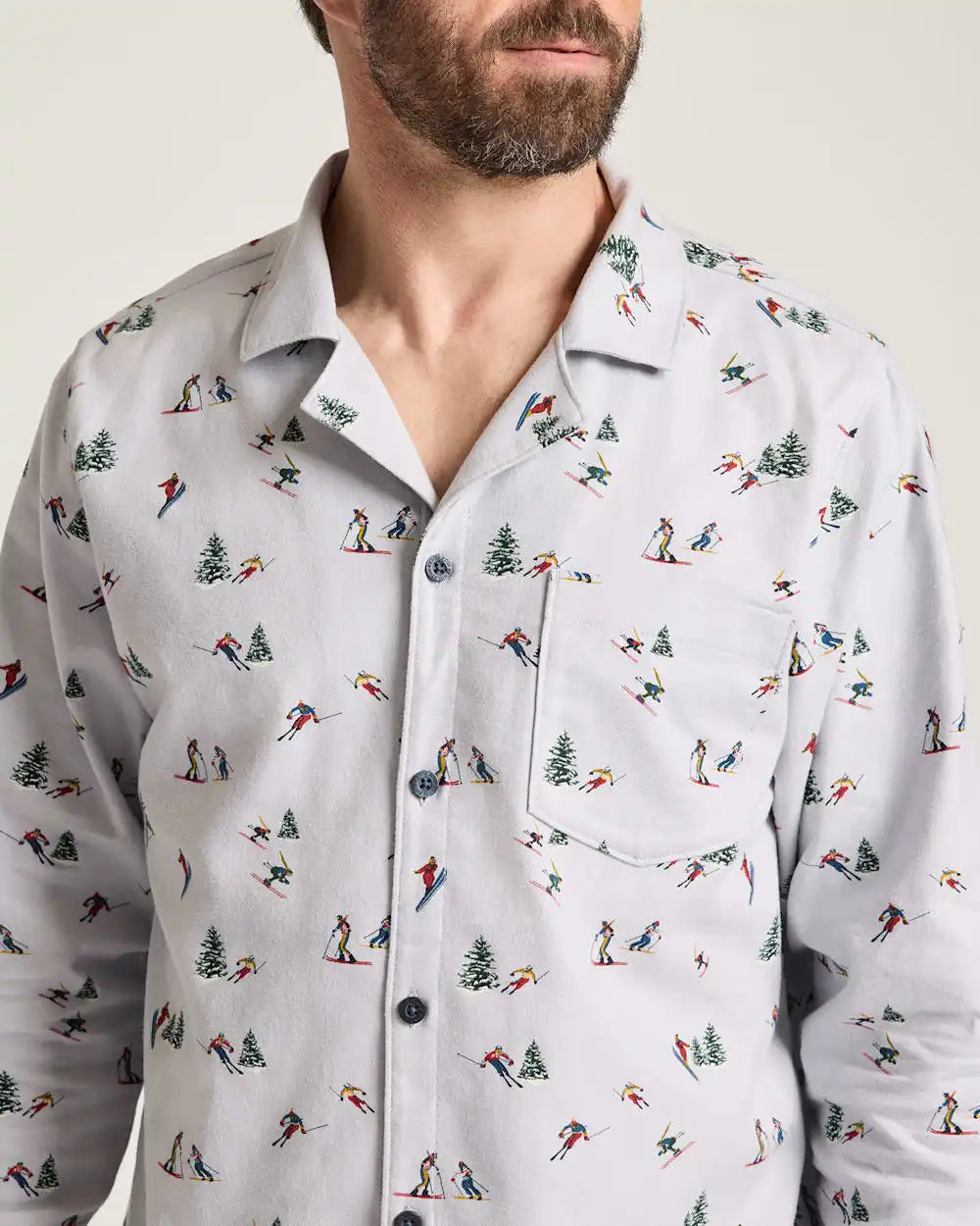 MEN'S SKI PRINT FLANNEL PAJAMA SET