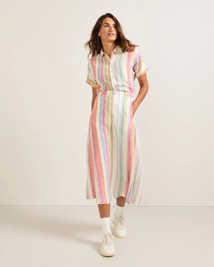 WOMEN'S STRIPE LINEN MIDI SKIRT