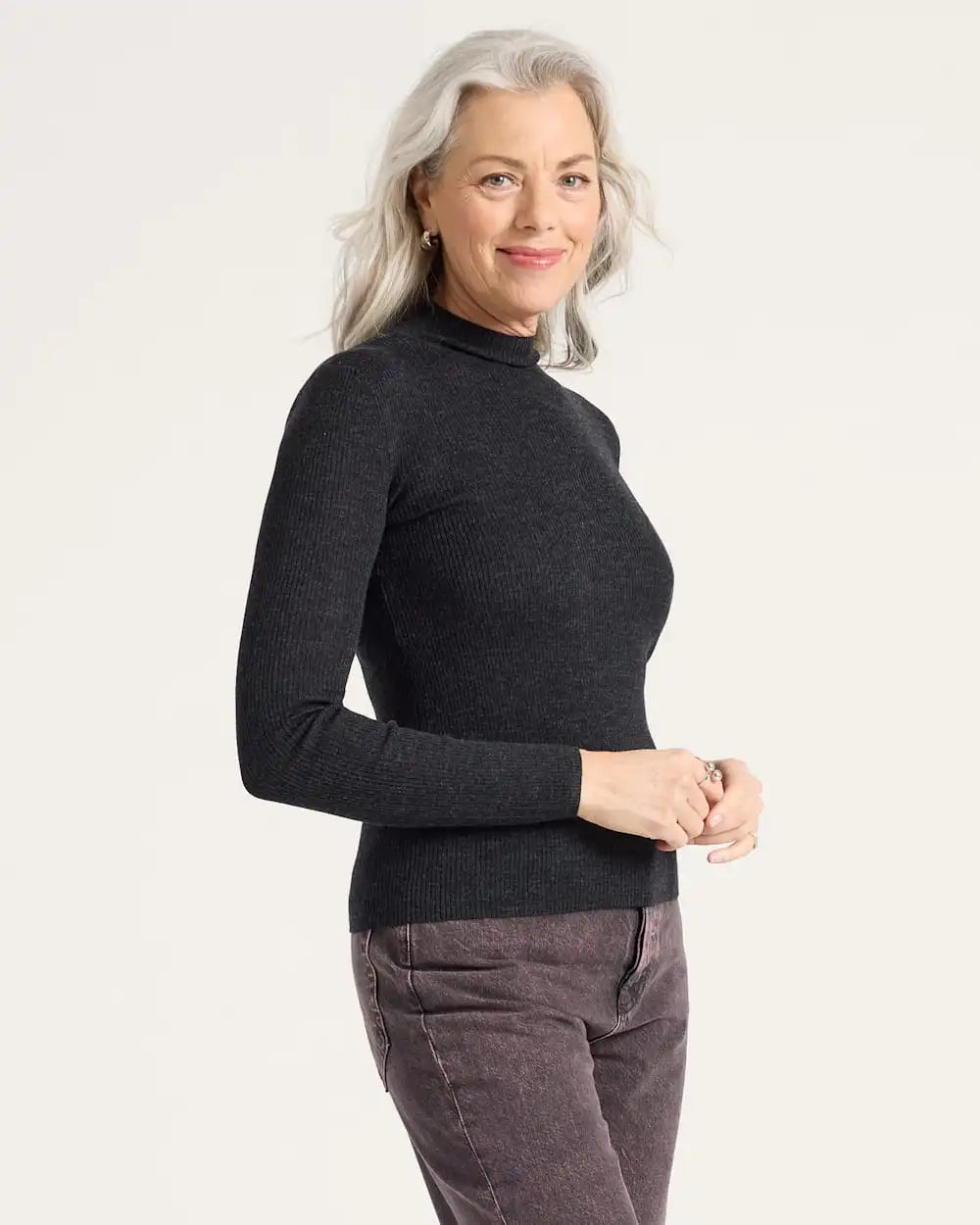 WOMEN'S RIB MERINO MOCKNECK