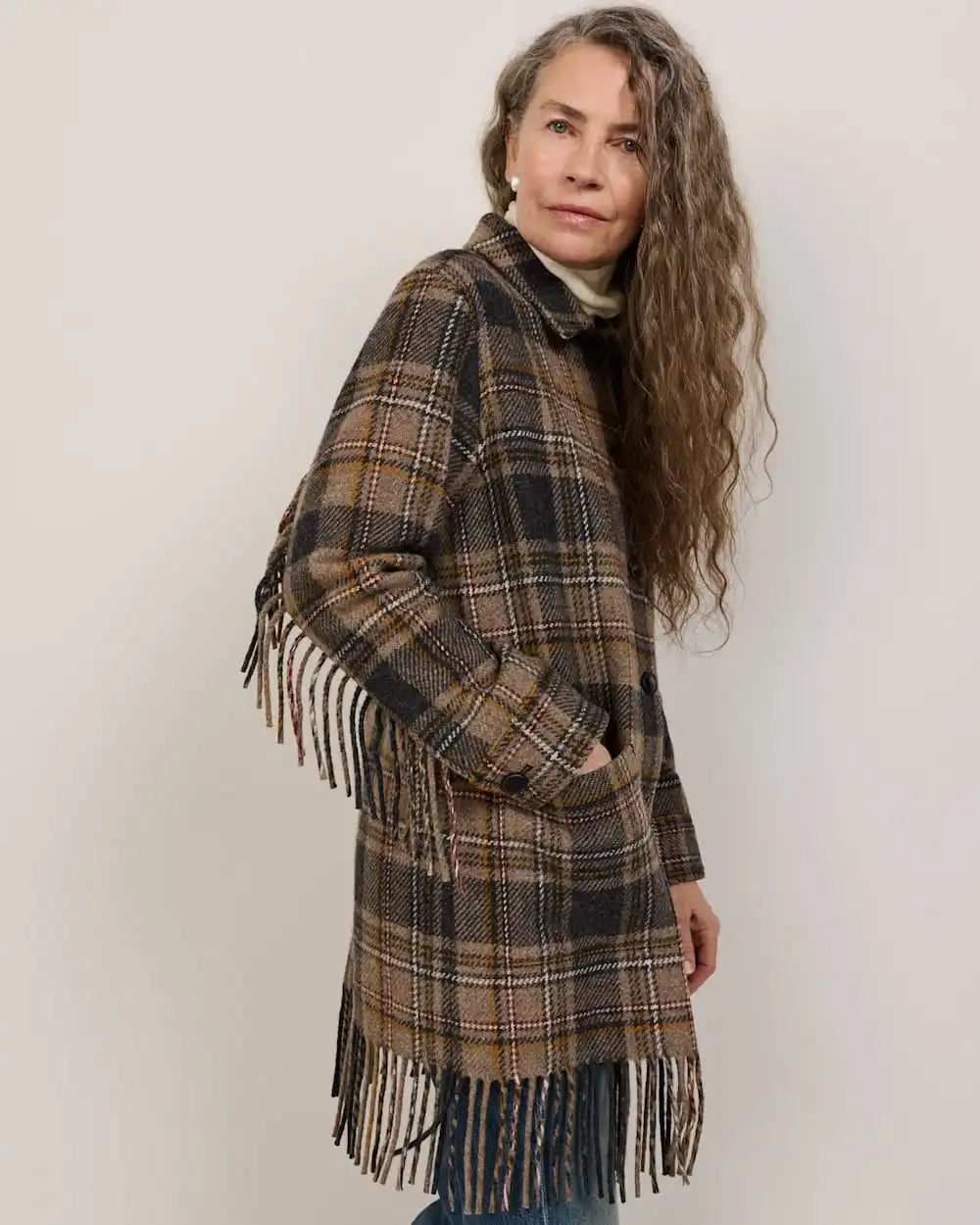 WOMEN'S PLAID JOLENE WOOL FRINGED JACKET