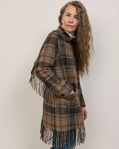 WOMEN'S PLAID JOLENE WOOL FRINGED JACKET