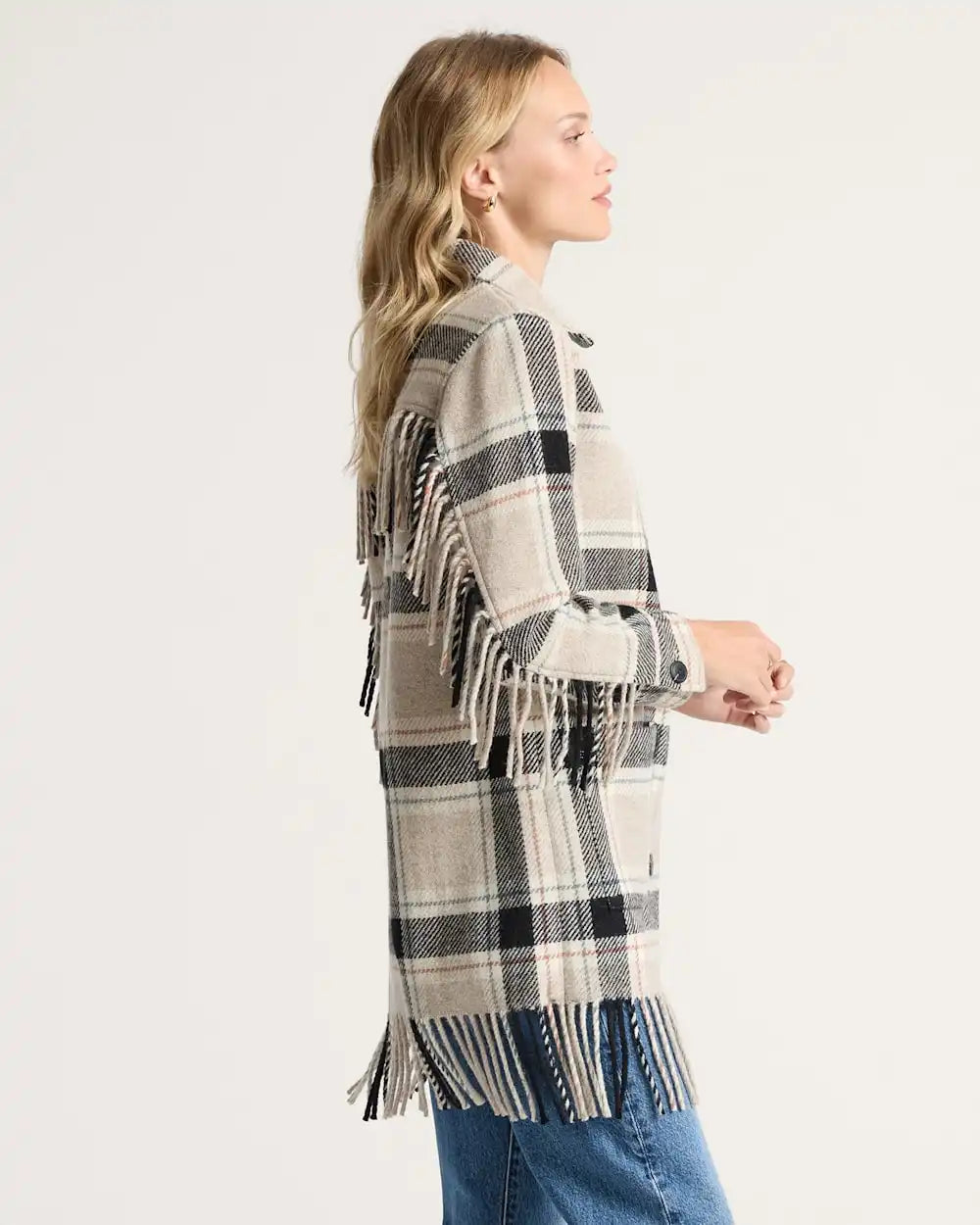 WOMEN'S PLAID JOLENE WOOL FRINGED JACKET