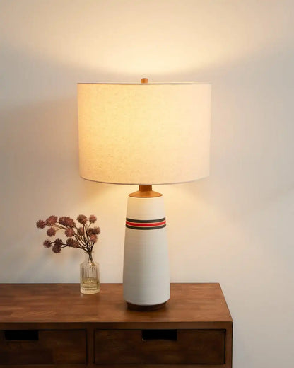 HANDMADE STONEWARE & WOOD TABLE LAMP