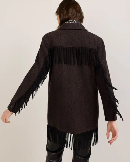 WOMEN'S HERRINGBONE JOLENE WOOL FRINGED JACKET