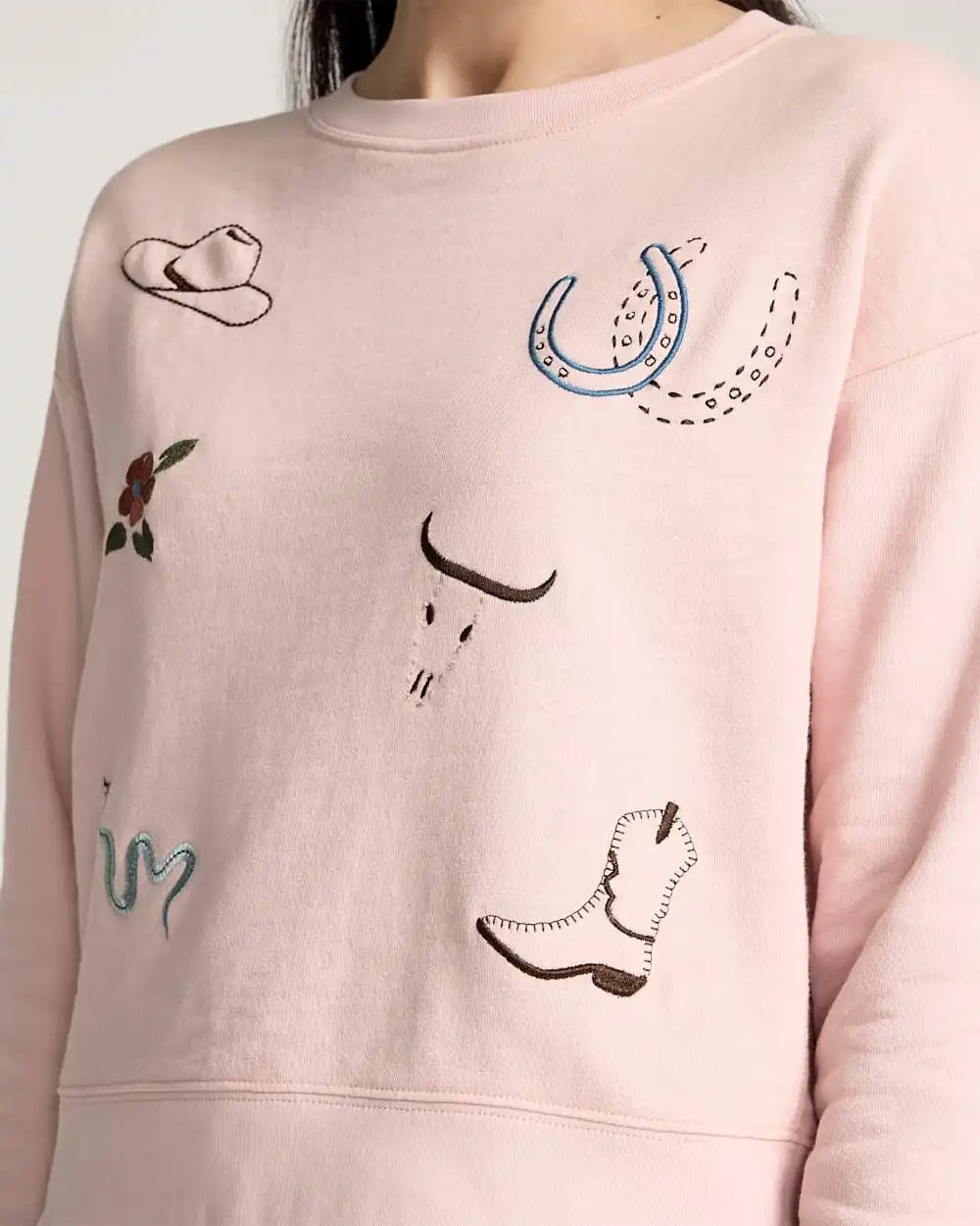 WOMEN'S WESTERN GRAPHIC FRENCH TERRY PULLOVER