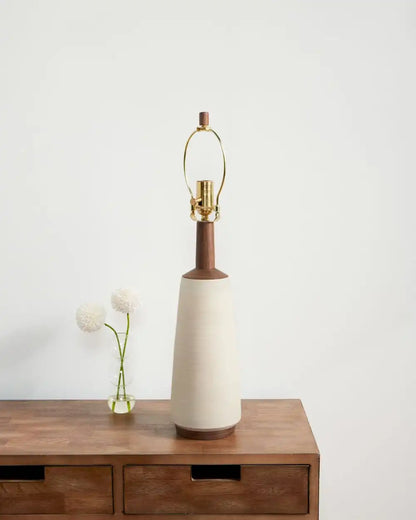 HANDMADE STONEWARE & WOOD TABLE LAMP