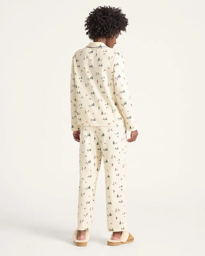 WOMEN'S SKI PRINT FLANNEL PAJAMA SET