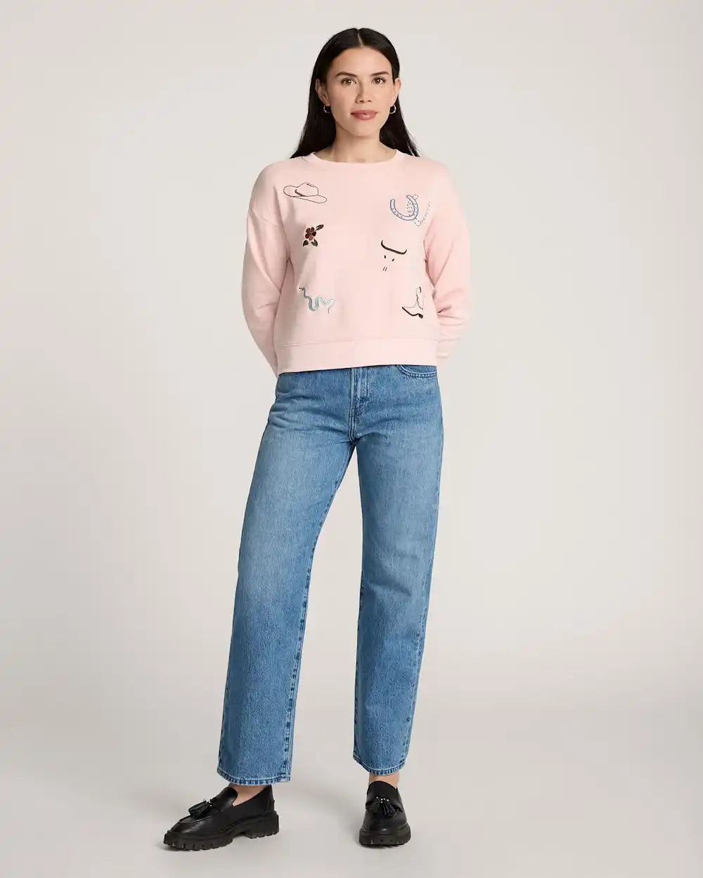 WOMEN'S WESTERN GRAPHIC FRENCH TERRY PULLOVER