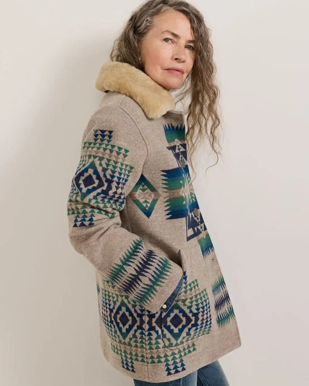 WOMEN'S BROWNSVILLE SHEARLING COLLAR WOOL COAT