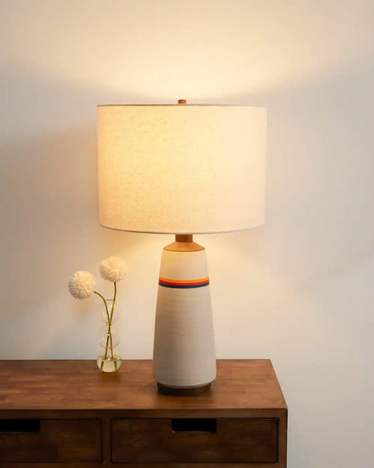 HANDMADE STONEWARE & WOOD TABLE LAMP