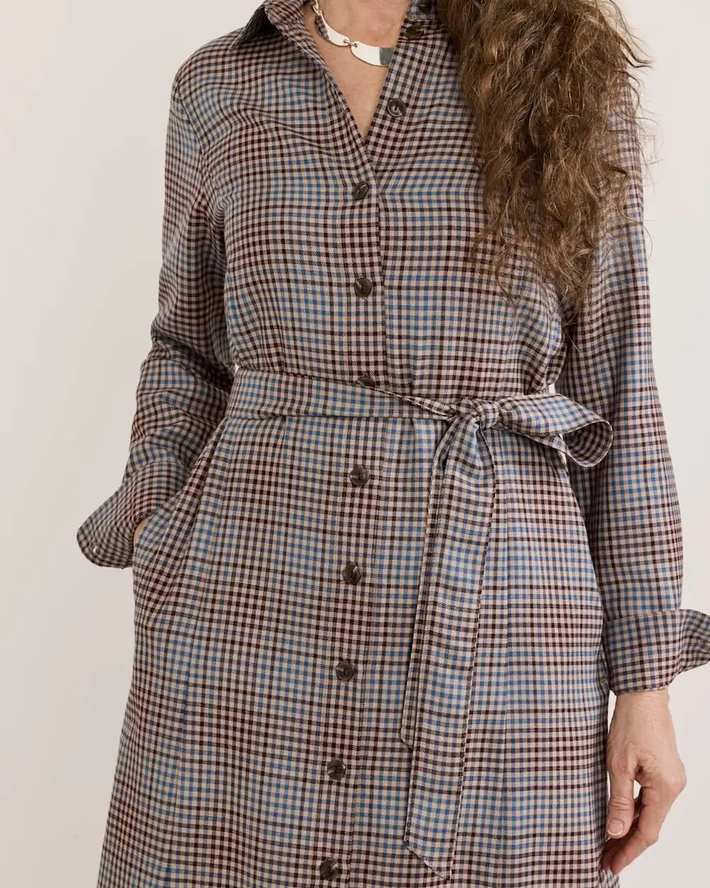 WOMEN'S PLAID WORSTED WOOL SHIRT DRESS