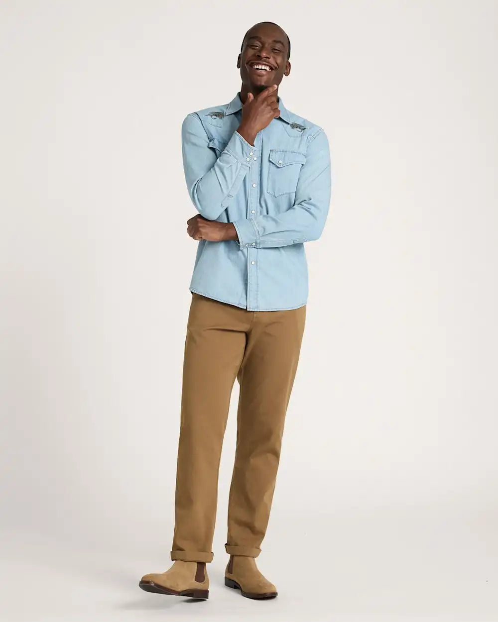 MEN'S SALMON EMBROIDERED DENIM GAMBLER SHIRT