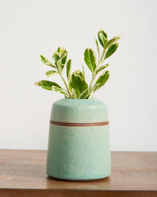 HANDMADE STONEWARE & WOOD BUD VASE