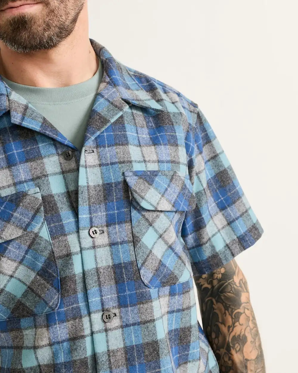 MEN'S SHORT-SLEEVE PLAID BOARD SHIRT