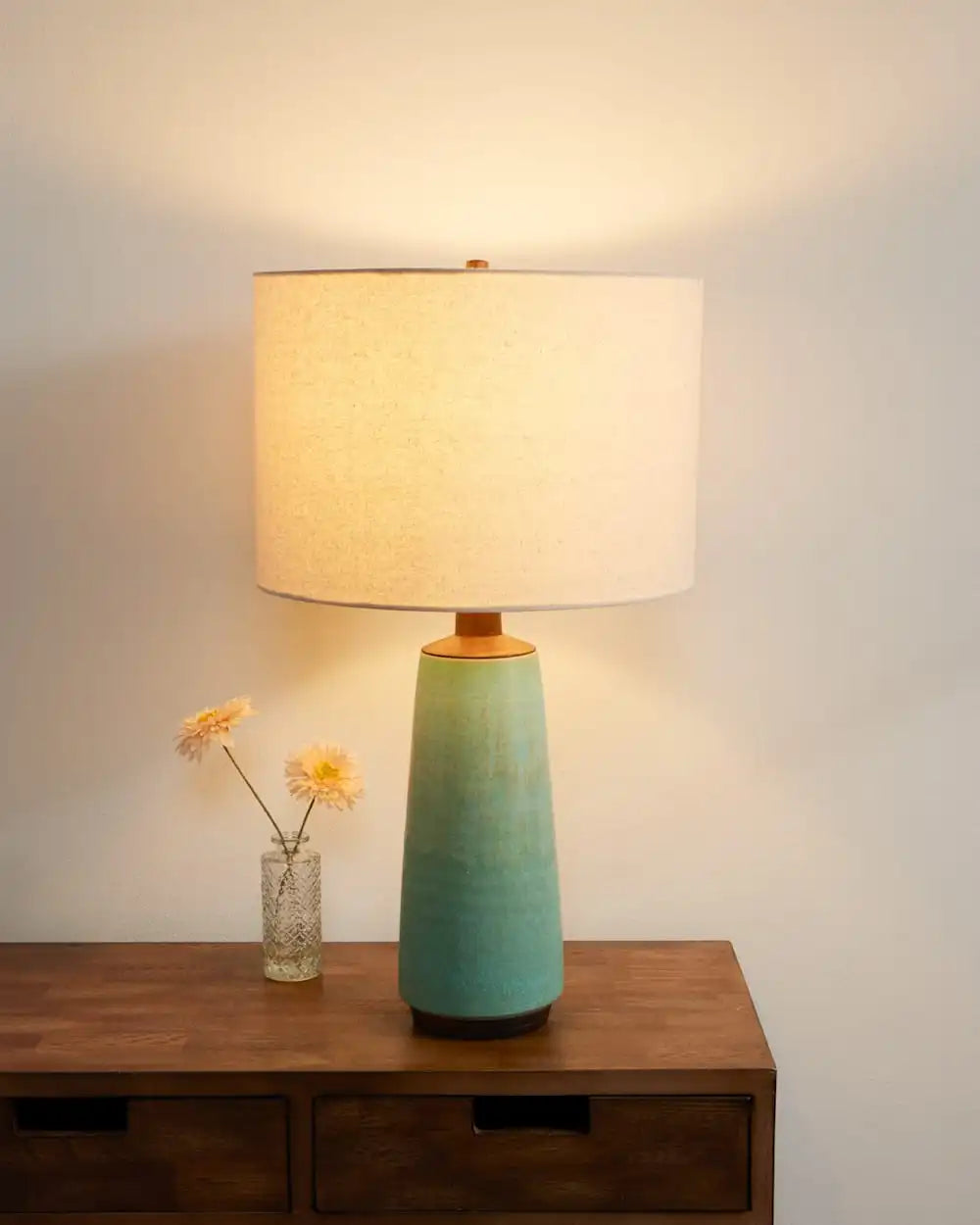 HANDMADE STONEWARE & WOOD TABLE LAMP