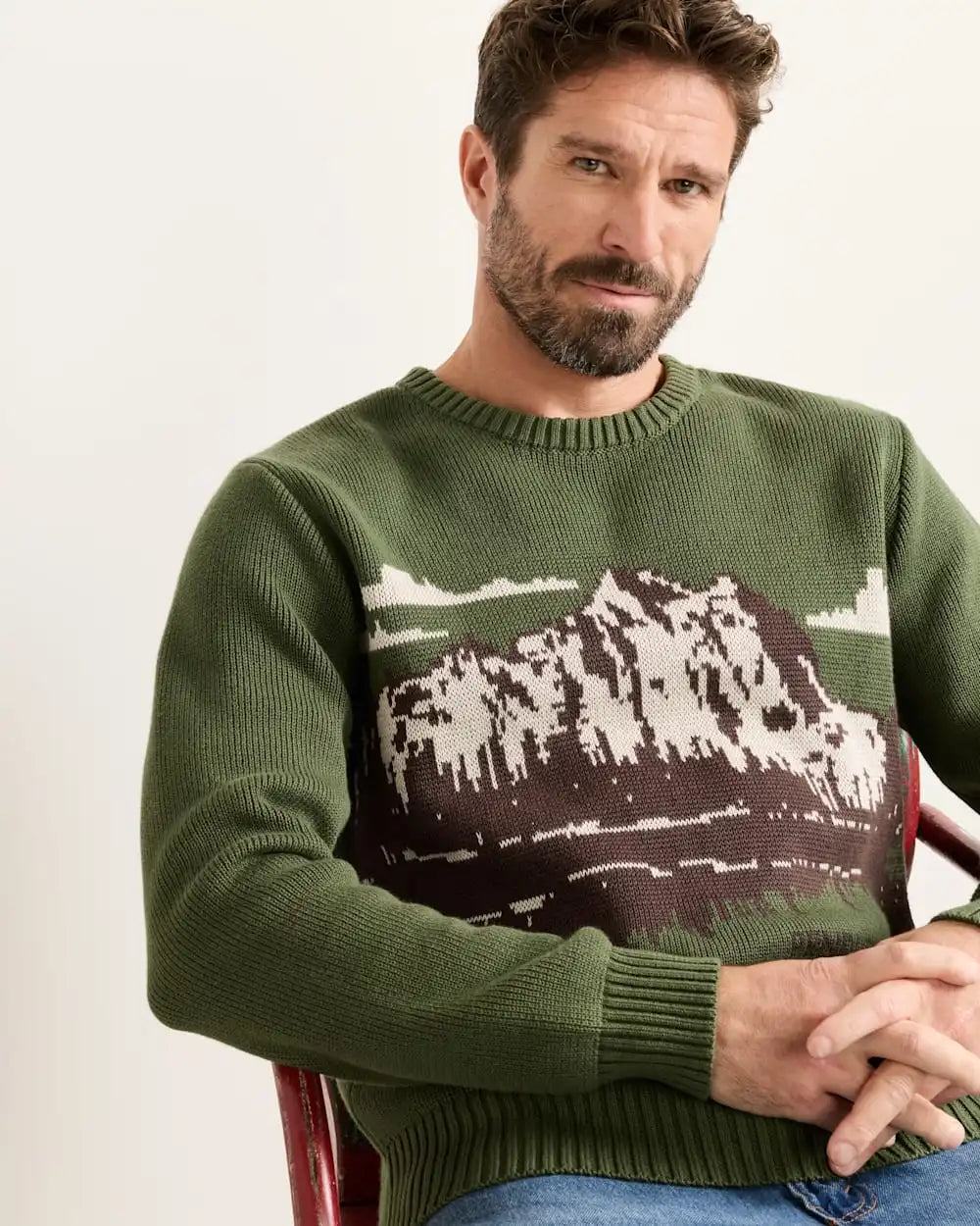 MEN'S LAKE SCENE COTTON SWEATER
