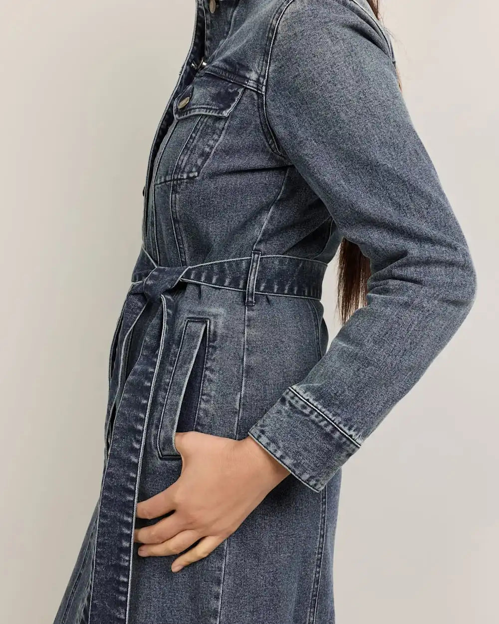 WOMEN'S DENIM MIDI SHIRT DRESS