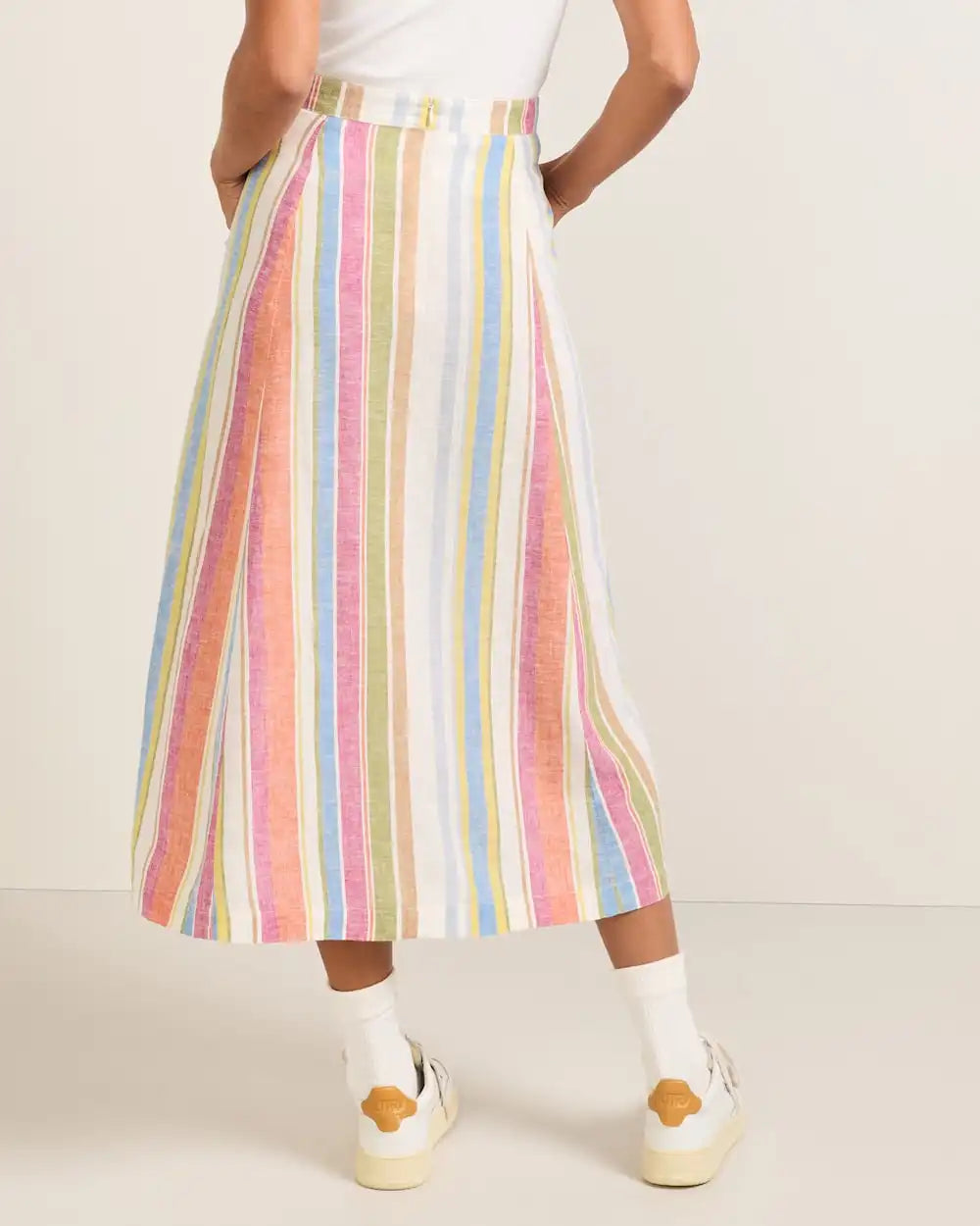 WOMEN'S STRIPE LINEN MIDI SKIRT