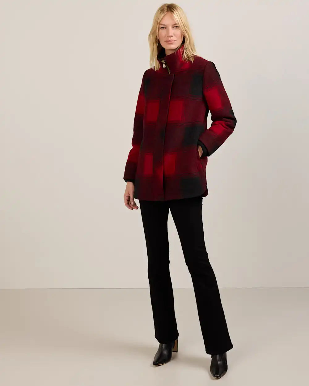 WOMEN'S PLAID WOOL COAT