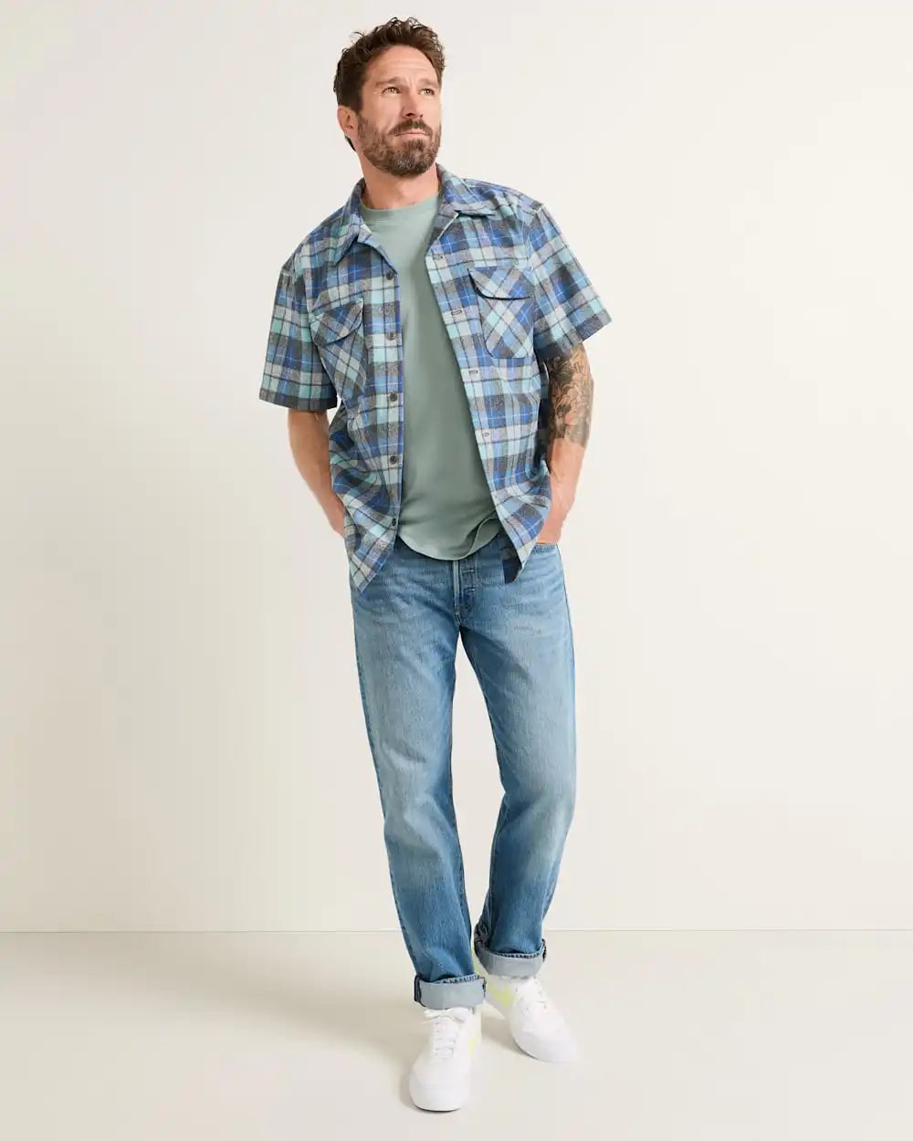 MEN'S SHORT-SLEEVE PLAID BOARD SHIRT