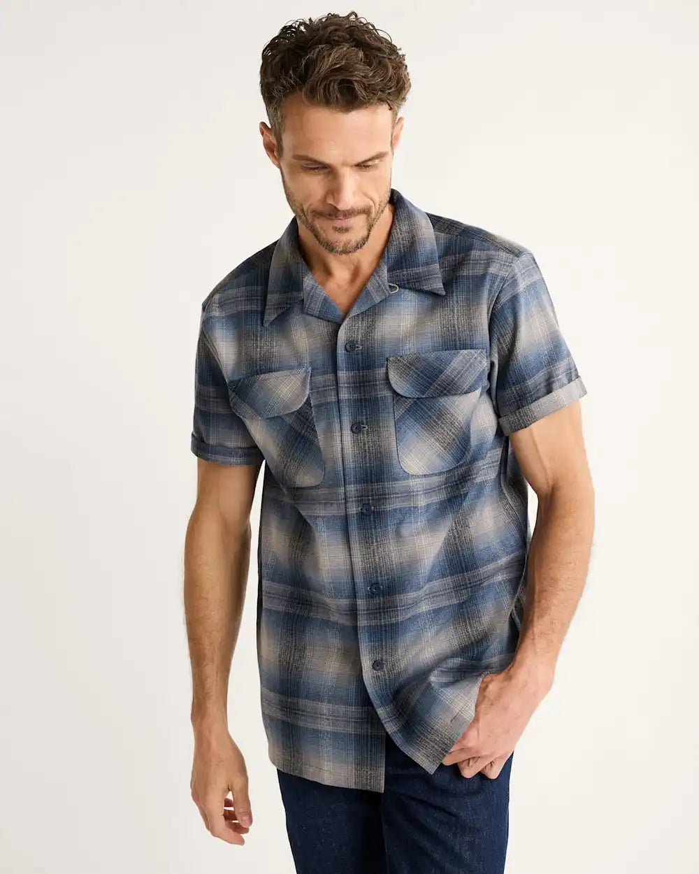 MEN'S SHORT-SLEEVE PLAID BOARD SHIRT
