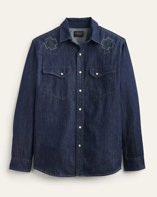 MEN'S RODEO EMBROIDERED DENIM GAMBLER SHIRT