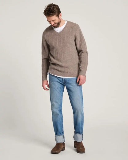 MEN'S MIXED STITCH MERINO V-NECK SWEATER