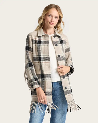 WOMEN'S PLAID JOLENE WOOL FRINGED JACKET