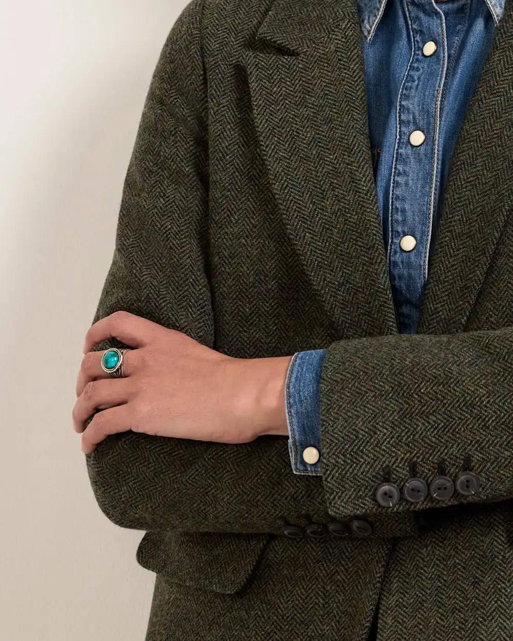 WOMEN'S HERRINGBONE TWEED WOOL BLAZER