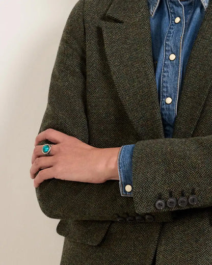 WOMEN'S HERRINGBONE TWEED WOOL BLAZER