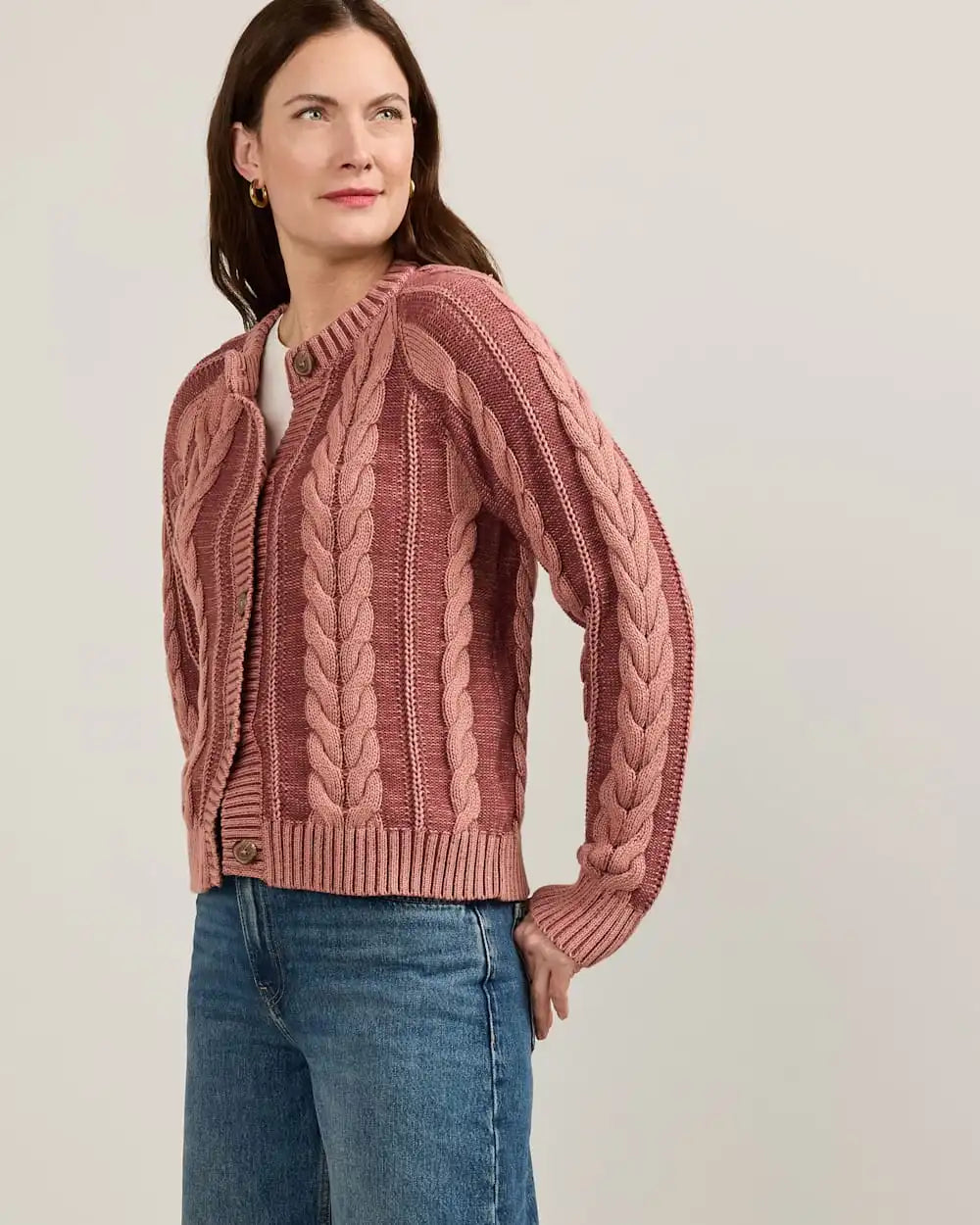 WOMEN'S COTTON CABLE CARDIGAN