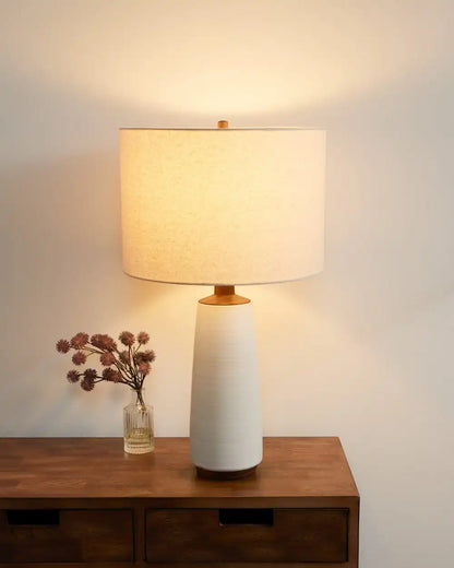 HANDMADE STONEWARE & WOOD TABLE LAMP