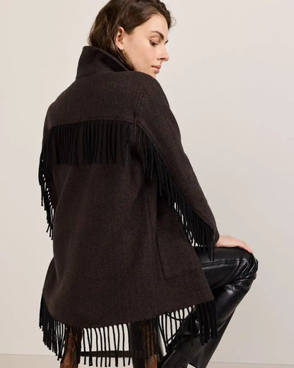 WOMEN'S HERRINGBONE JOLENE WOOL FRINGED JACKET